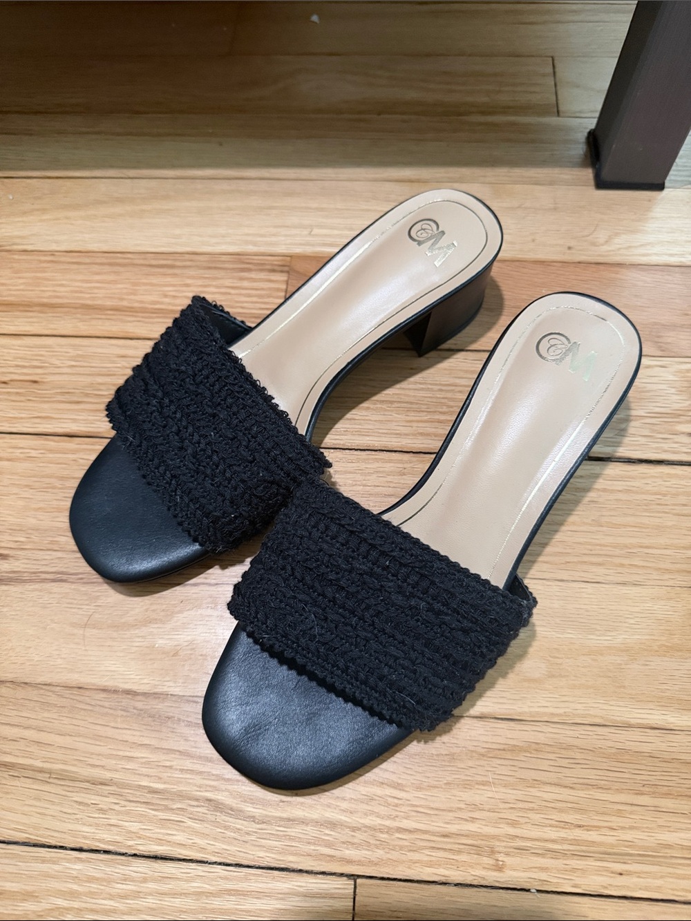 Black Textured Slide Heels for Women
